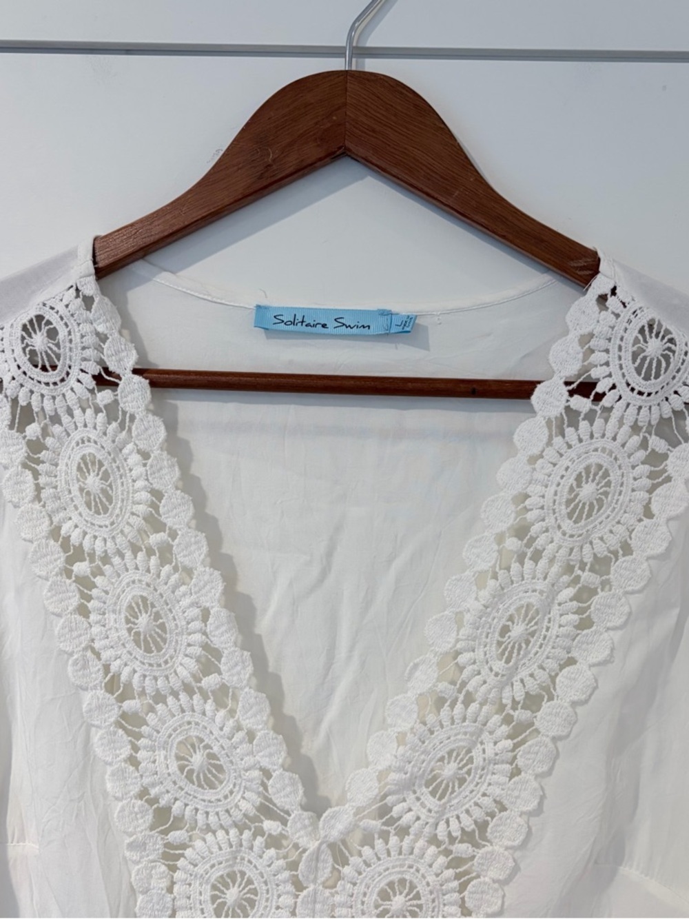 Solitaire Swim Cover Up Boho Chic Coastal Lace L White Resort Coquette Romantic - Picture 4 of 10